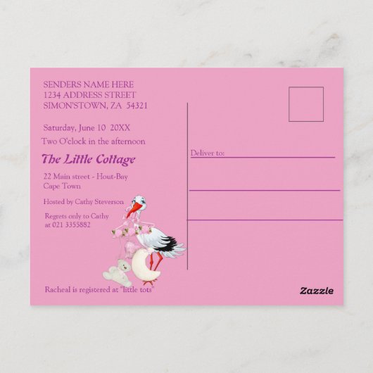 虹、ふわふわの雲 & バタフライ ベイビー シャワー ポストカード (裏面)