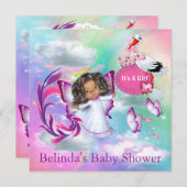 虹、ふわふわの雲&ベビー蝶招待状 ノートカード (正面/裏面)