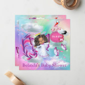 虹、ふわふわの雲&ベビー蝶招待状 ノートカード (正面/裏面インサイチュ)