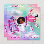 虹、ふわふわの雲&ベビー蝶招待状 ノートカード (正面/裏面)