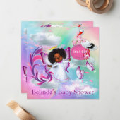 虹、ふわふわの雲&ベビー蝶招待状 ノートカード (正面/裏面インサイチュ)