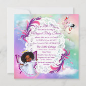 虹、ふわふわの雲&ベビー蝶招待状 ノートカード (裏面)