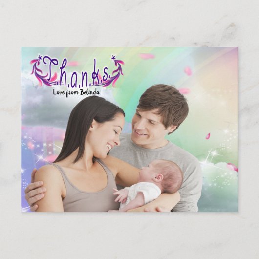 虹、ふわふわの雲、蝶の写真はがき ポストカード (正面)