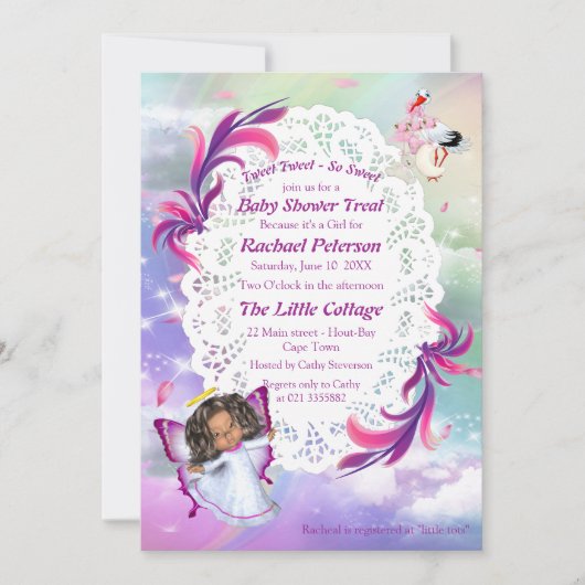 虹、ふわふわの雲、蝶の赤ちゃんシャワー サンキューカード (正面)