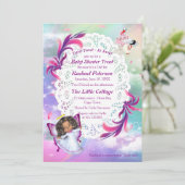 虹、ふわふわの雲、蝶の赤ちゃんシャワー サンキューカード (スタンド正面)