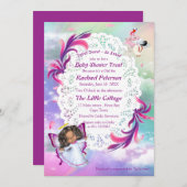 虹、ふわふわの雲、蝶の赤ちゃんシャワー サンキューカード (正面/裏面)