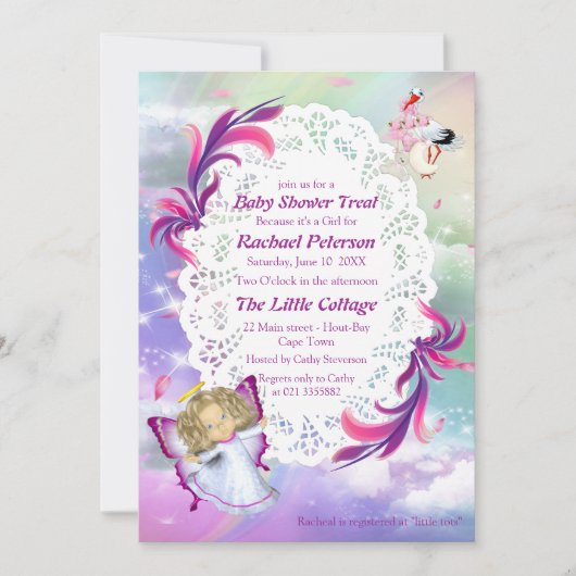 虹、ふわふわの雲、蝶の赤ちゃんシャワー サンキューカード (正面)