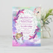 虹、ふわふわの雲、蝶の赤ちゃんシャワー サンキューカード (スタンド正面)