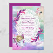 虹、ふわふわの雲、蝶の赤ちゃんシャワー サンキューカード (正面/裏面)