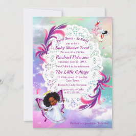 虹、ふわふわの雲、蝶の赤ちゃんシャワー サンキューカード