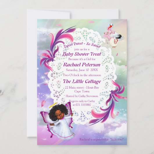 虹、ふわふわの雲、蝶の赤ちゃんシャワー サンキューカード (正面)