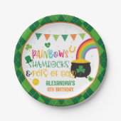 虹、シャムロック&金ゴールドのポット紙プレート ペーパープレート (正面)