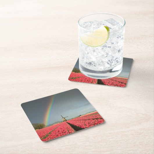 虹、チューリップおよび風車のコースター スクエアペーパーコースター (インサイチュ)