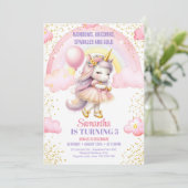 虹、ユニコーン、キラキラと金ゴールド誕生日 招待状 (スタンド正面)