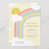 虹、太陽と雲キッドの誕生日イエロー 招待状 (正面/裏面)