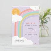 虹、太陽と雲キッドの誕生日パープル 招待状 (スタンド正面)