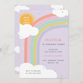 虹、太陽と雲キッドの誕生日パープル 招待状 (正面/裏面)