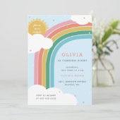 虹、太陽と雲キッドの誕生日ブライトブルー 招待状 (スタンド正面)