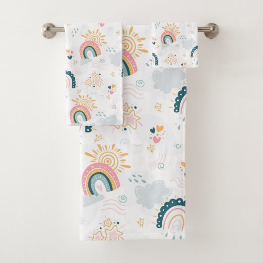 虹、太陽、雲とハート バスタオルセット (インサイチュ)