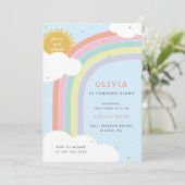 虹、太陽、雲キッドの誕生日ブルー1 招待状 (スタンド正面)