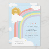 虹、太陽、雲キッドの誕生日ブルー1 招待状 (正面/裏面)