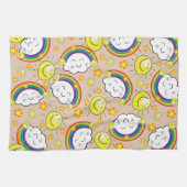 虹、太陽、雲、ベージュのキッチンハンドタオル キッチンタオル (横)