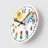 虹、日差し、蝶、チューリップ子供 ラウンド壁時計 (傾斜)