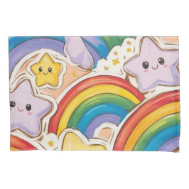 虹、星、かわいいスマイル 枕カバー