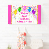 虹、蝶、風船、ピンク誕生日 横断幕 (インサイチュ)