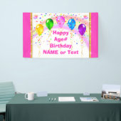虹、蝶、風船、ピンク誕生日 横断幕 (トレードショー)