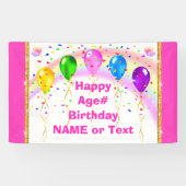 虹、蝶、風船、ピンク誕生日 横断幕 (横)