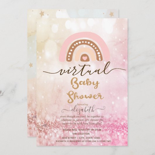 虹、雲の星《写真》ぼけ味仮想赤ちゃんシャワー 招待状 (正面/裏面)