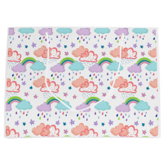 虹、雲、星の抱き枕 ラージペーパーバッグ