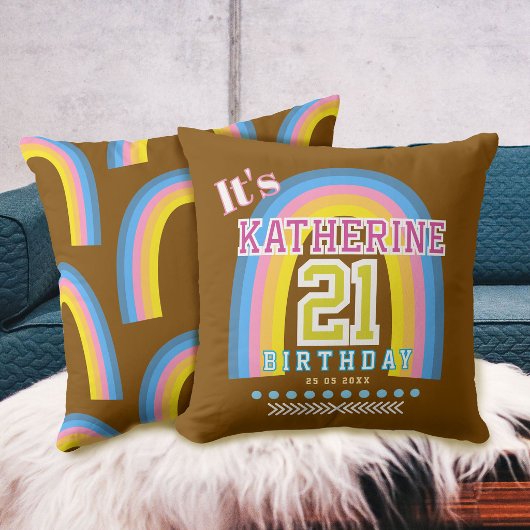 虹 21 誕生日 ブラウン クッション