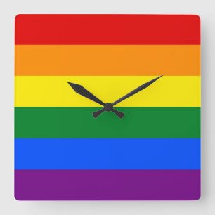 虹LGBTのプライドの旗が付いている柱時計 スクエア壁時計