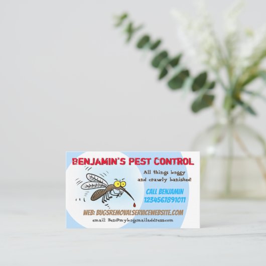 蚊おもしろい害防除業 名刺 (スタンド正面)