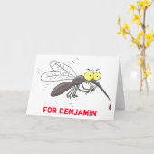 蚊おもしろい虫漫画イラストレーション カード (黄色い花)