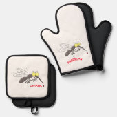 蚊おもしろい虫漫画イラストレーション 鍋つかみ&鍋敷きセット (正面/裏面)