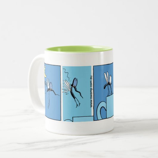 蚊がコーヒーを飲む漫画のマグカップ ツートーンマグカップ (正面左)