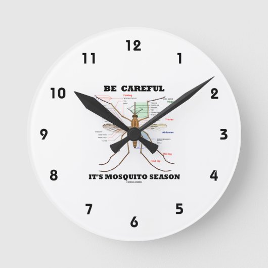 蚊の季節(蚊の解剖学)に気をつけなさい ラウンド壁時計 (正面)