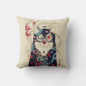 蛇の入れ墨を使ったサムライ猫ポートレート クッション (正面)