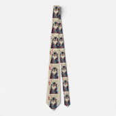 蛇の入れ墨を使ったサムライ猫ポートレート ネクタイ (正面)