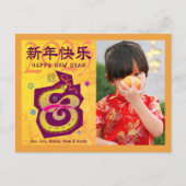 蛇の写真 2025年中国の旧正月 黄色 シーズンポストカード (正面)