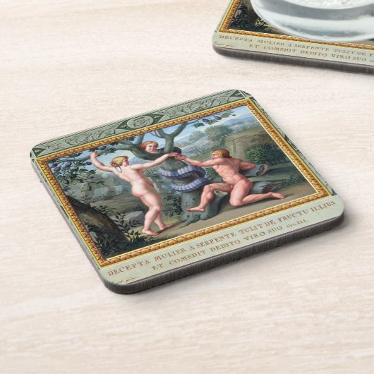 蛇を持つアダムそしてイブ、tからのイラストレーション コースター (左側)