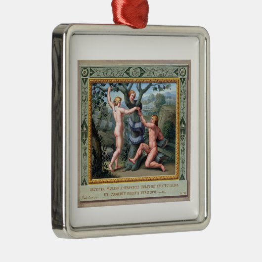 蛇を持つアダムそしてイブ、tからのイラストレーション メタルオーナメント (右)