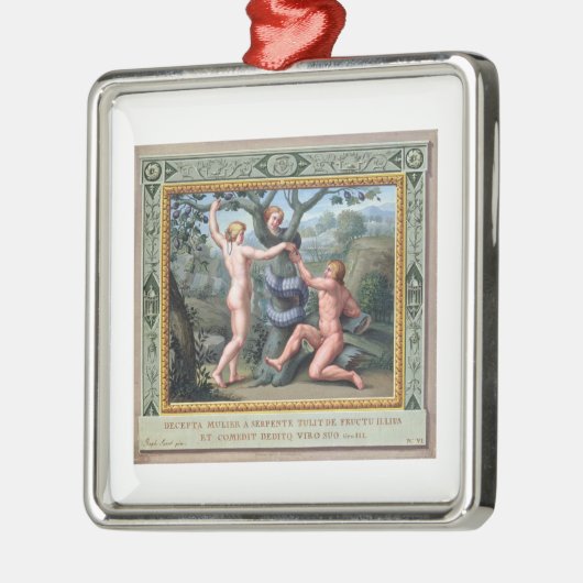 蛇を持つアダムそしてイブ、tからのイラストレーション メタルオーナメント (左)