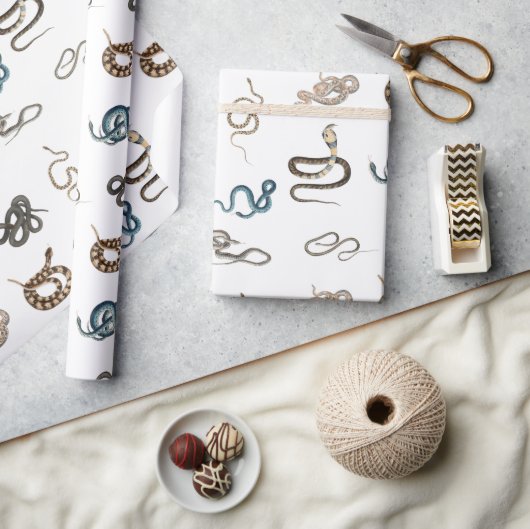 蛇カラフル爬虫類動物模様 ラッピングペーパー (クラフト)