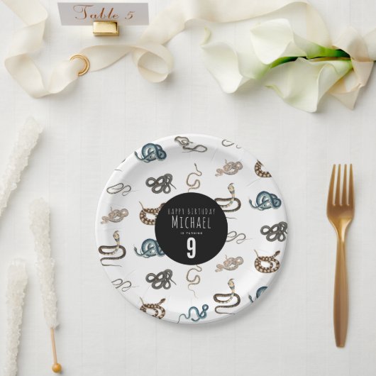 蛇カラフル爬虫類動物誕生会 ペーパープレート (ウェディング)