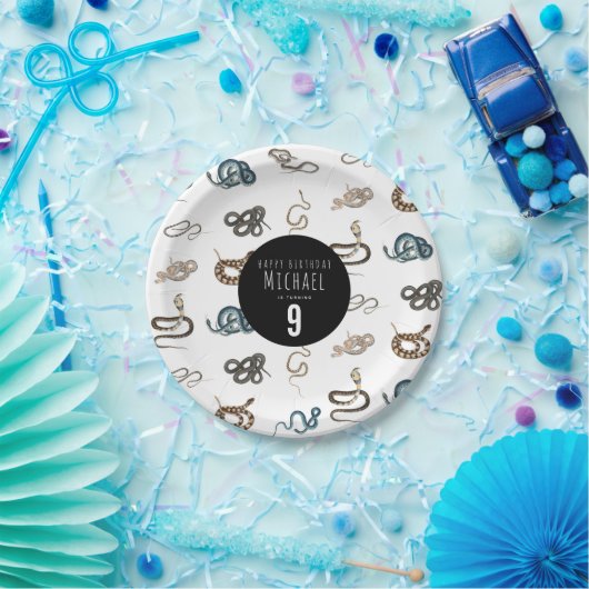 蛇カラフル爬虫類動物誕生会 ペーパープレート (パーティー)