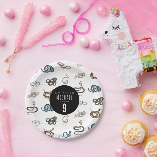 蛇カラフル爬虫類動物誕生会 ペーパープレート (パーティー)